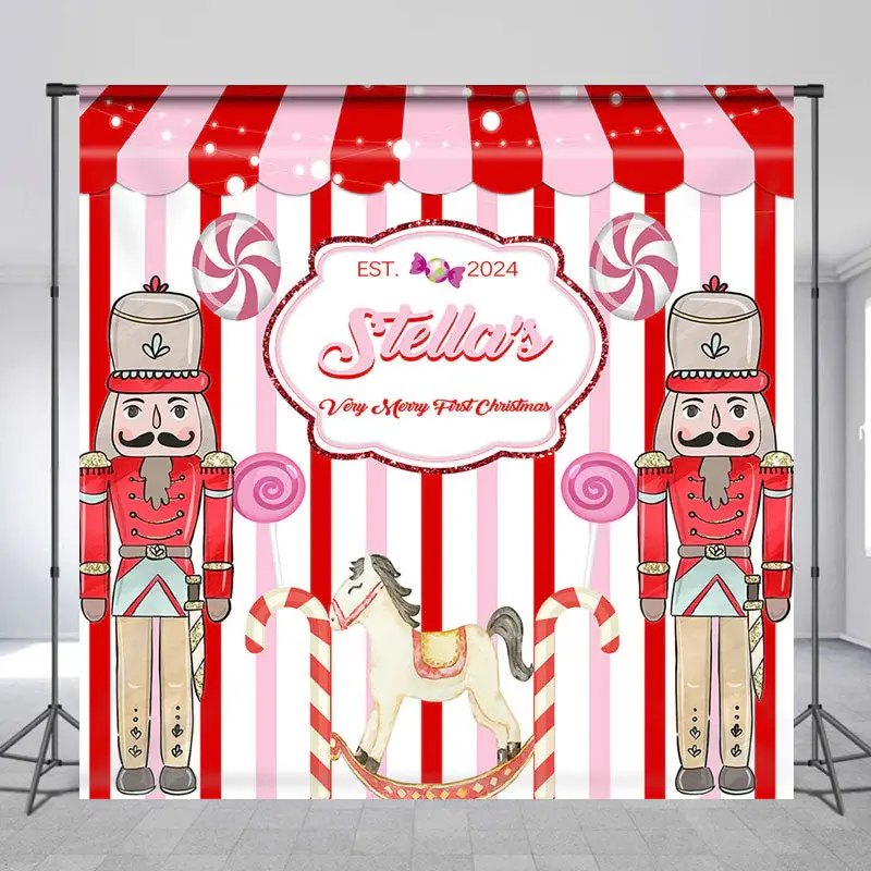 Customized Name Candy Nutcracker Christmas Backdrop - Aperturee