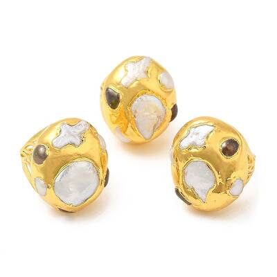 Brass Twist Oval Dome Adjustable Rings with Natural Pearl