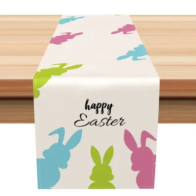 Aperturee Blue Green Pink Bunny Happy Easter Table Runner | Patterned Table Runner | Table Runner For Dining Table | Custom T...