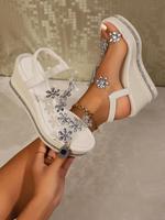 Women's Fashionable Rhinestone Decorated Flower Design Sandals, Casual Versatile Platform Dressy Summer Sandals for Summer, L...
