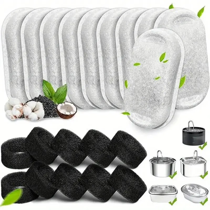 10pack (2size)Cat Water Fountain Filters for 67oz/2L and 108/3.2L Stainless Steel Pet Fountain Replacement Filters Dog Water ...