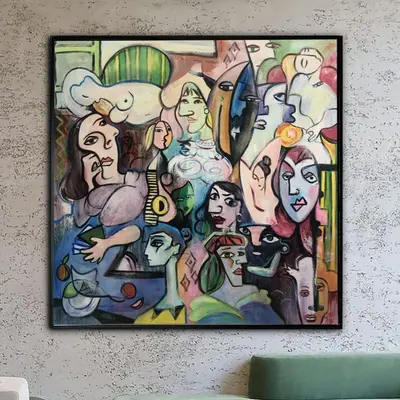 Abstract Colorful Painting Canvas Figurative Oil Wall Art Picasso Style Painting Cubism Wall Art Vivid Artwork Street Art Pai...