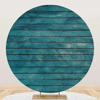 Blue Vintage Wooden Plank Round Birthday Backdrop - Aperturee