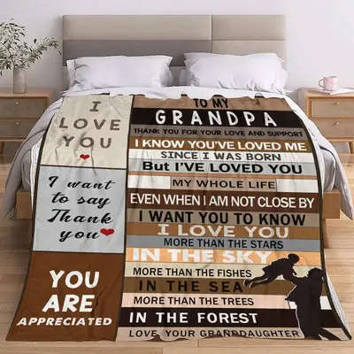 Letter Graphic Flannel Blanket, 1 Count Soft Warming Bedding Blanket, Lightweight Flannel Throw for Sofa, Bed, Living Room, O...