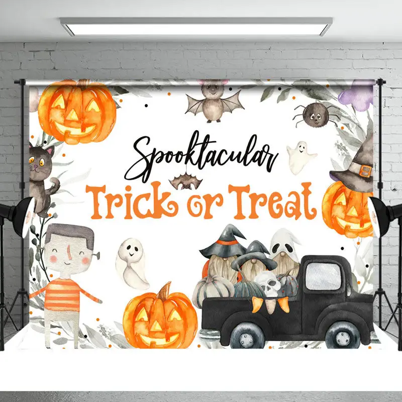 Spooktacular Trick Or Treat Ghost Halloween Backdrop - Aperturee