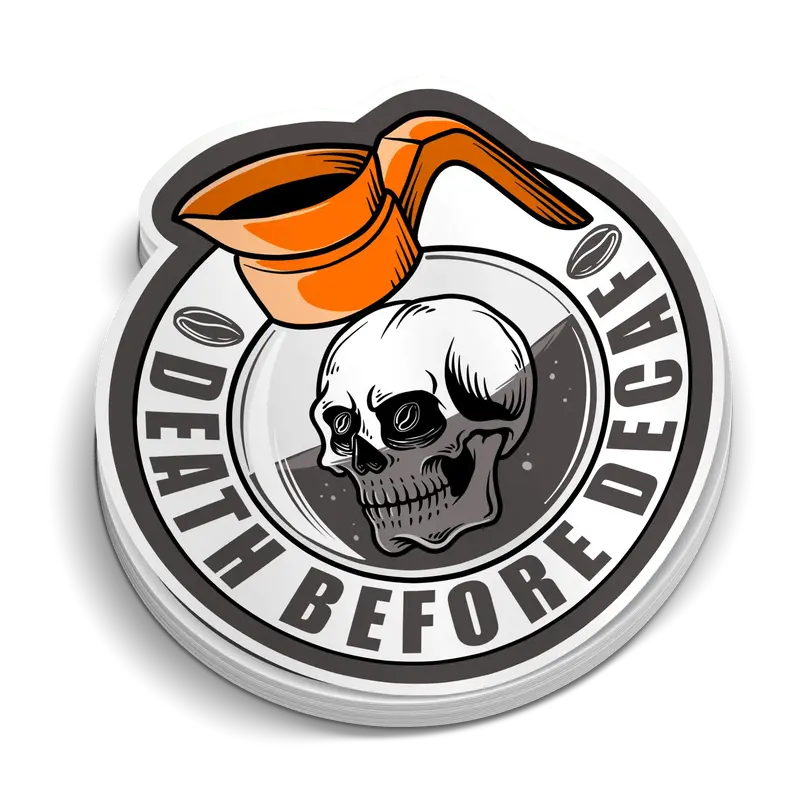 Death Before Decaf Hard Hat Sticker
