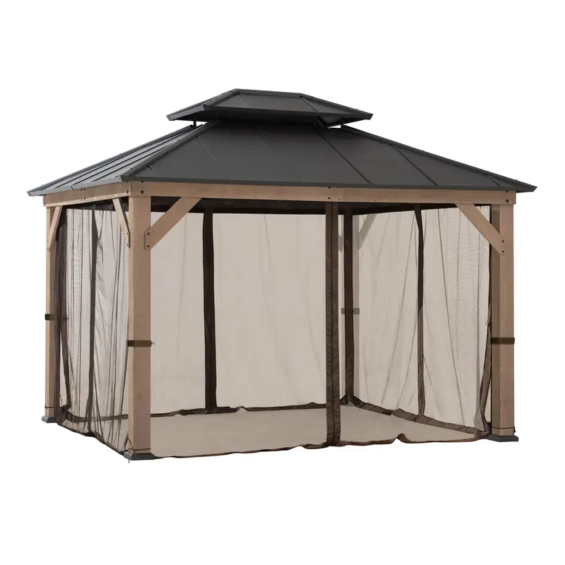 SUNJOY Gazebo Mosquito Netting Replacement for 10 ft. x 12 ft. Wood Frame Gazebo - Brown