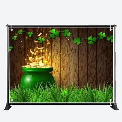 Gold Coins Wood Board Grass St Patricks Day Backdrop - Aperturee