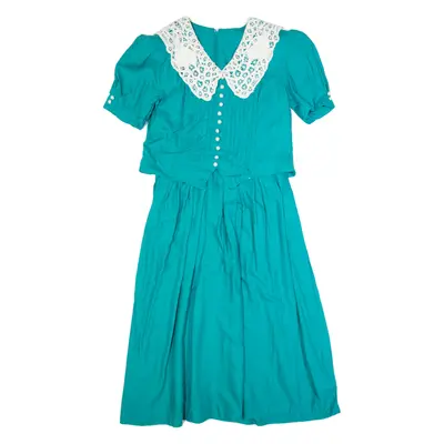 PLAZA SOUTH Womens A-Line Dress Blue 90s Short Sleeve Long M