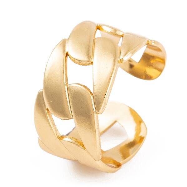 PVD Vacuum Plating 304 Stainless Steel Curb Chain Open Cuff Rings for Women