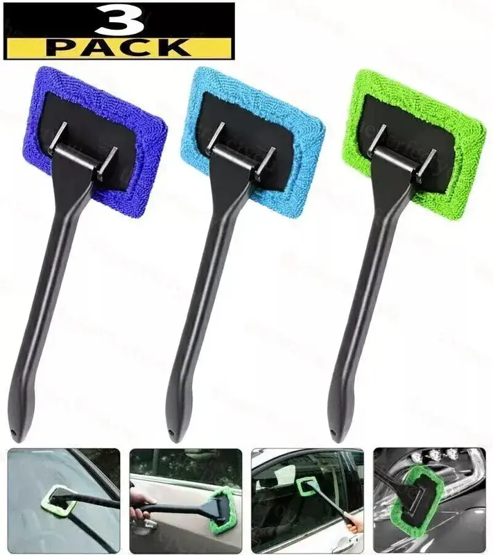 3 Pack Microfiber Car Windshield Cleaning Tool -  Glass Brush for Windows, Adjustable Size for Effective Glass Cleaning Washi...