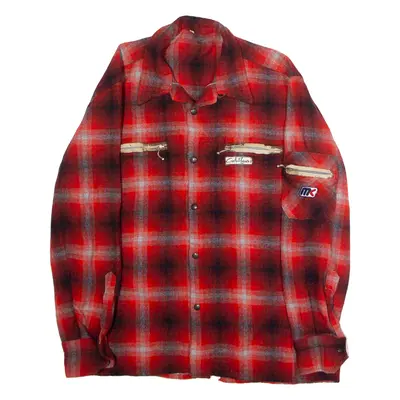 CARLO LAWRI Mens Lumberjack Jacket Red Wool 90s Check S