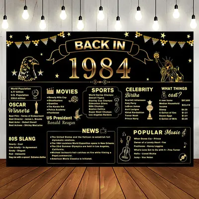 Back In 1984 Black Gold Star 40th Birthday Backdrop - Aperturee