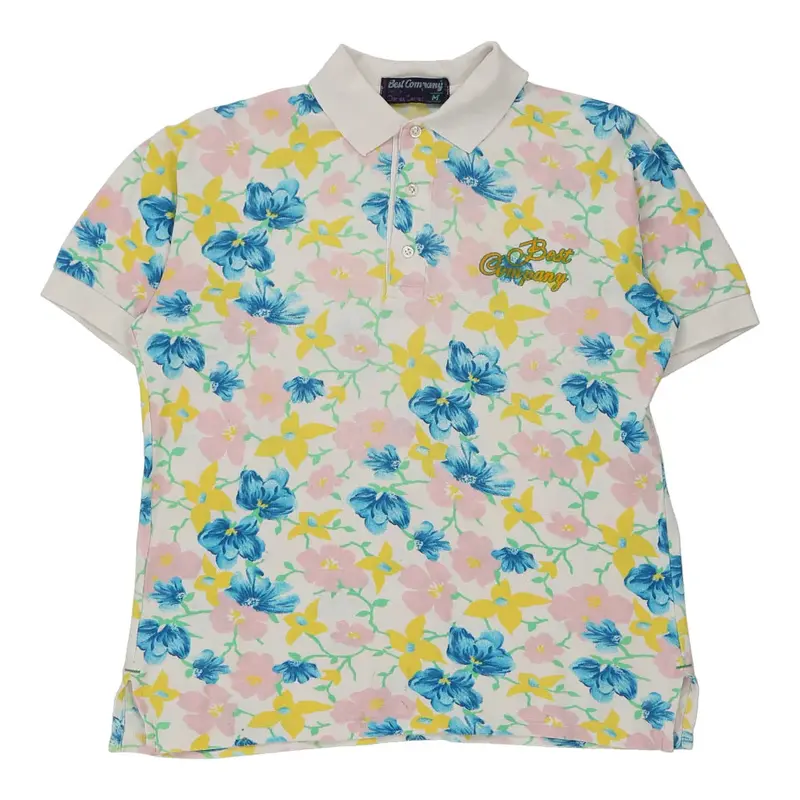 Best Company Floral Polo Shirt - Medium White Cotton | Size: medium