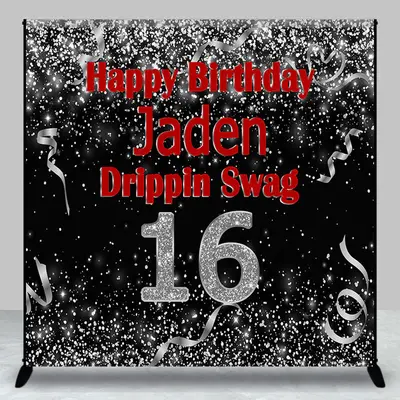 Black Silver Glitter Custom 16th Birthday Bakcdrop - Aperturee