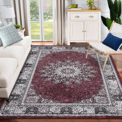 Garvee Vintage Area Rugs, Washable Rug for Living Room, Floral Print Rug, Vintage Rug Distressed Indoor Traditional Mat, Fold...