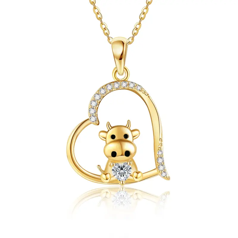 14K Gold Personalized Birthstone Cow Heart Necklace for Women