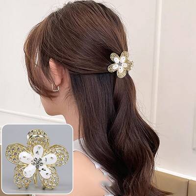 Flower Alloy Rhinestone Claw Hair Clips