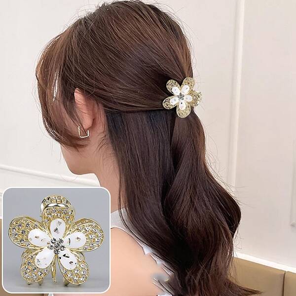 Flower Alloy Rhinestone Claw Hair Clips