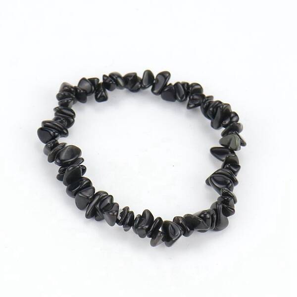 Natural Obsidian Chips Beaded Stretch Bracelet for Women