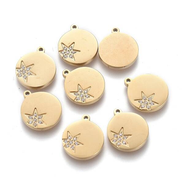316 Surgical Stainless Steel Micro Pave Clear Cubic Zirconia Charms