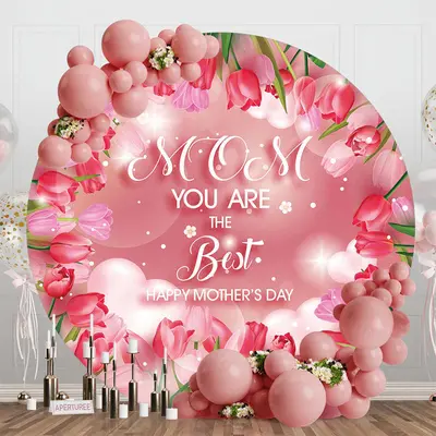 Pink Floral Bokeh Heart Round Mothers Day Backdrop - Aperturee