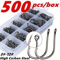 Fishing Hook Set, 500pcs/box Carbon Steel Fishing Hook with Barb, Sharp and Durable Single Hook for Better Fishing Results, O...