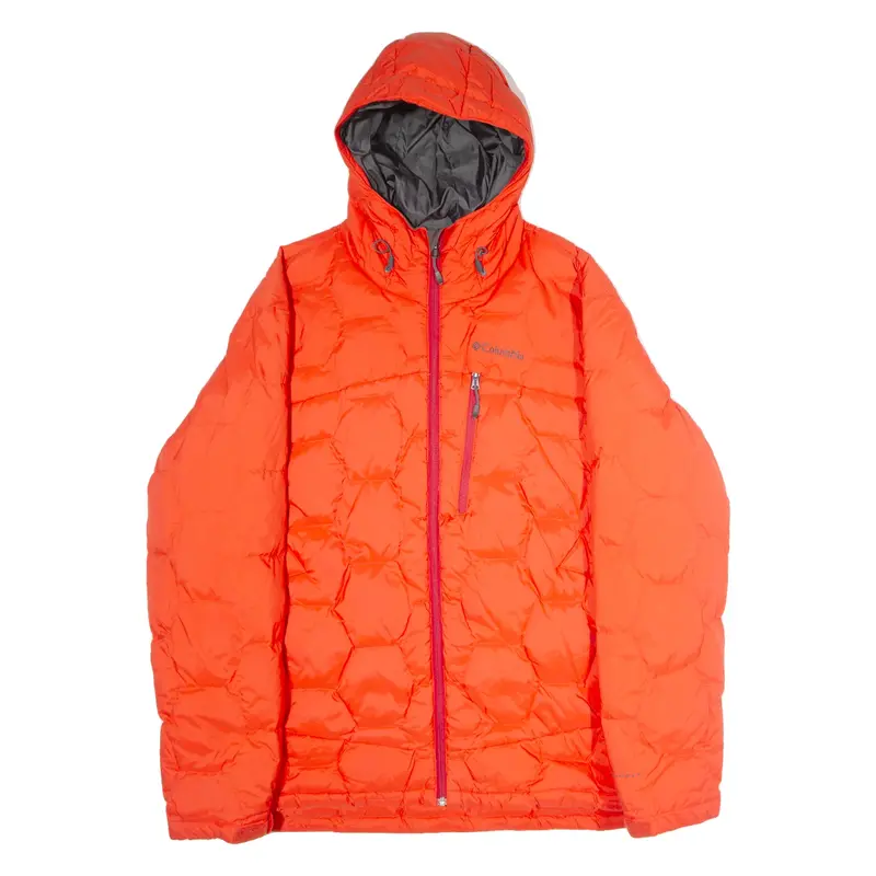 COLUMBIA Mens Puffer Coat Orange Nylon Hooded 2XL