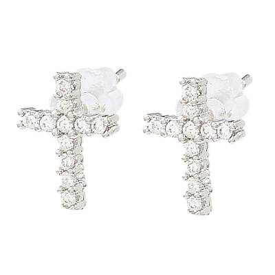 Cross Brass Micro Pave Cubic Zirconia Stud Earrings