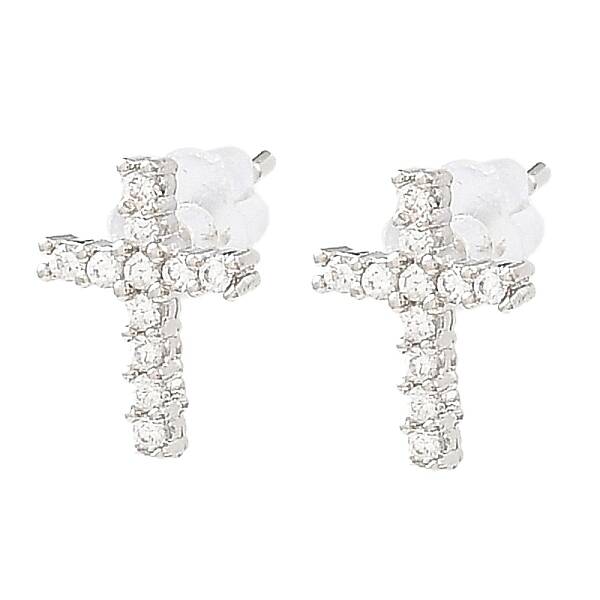 Cross Brass Micro Pave Cubic Zirconia Stud Earrings