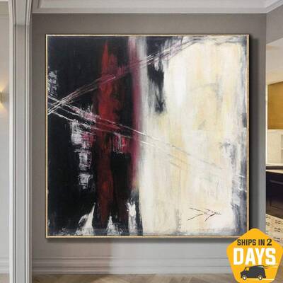 Large Abstract Art White Paintings On Canvas Black Wall Art Texture Painting Original Artwork Modern Wall Decor | WANDERING D...