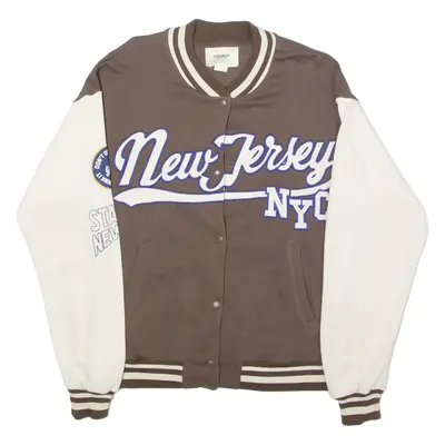PULL AND BEAR New Jersey NYC Mens Varsity Jacket Brown USA Colourblock M