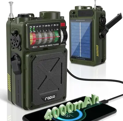 4000mAh NOAA Weather Radio, AM/FM/WB/SW, Bluetooth, Flashlight, SOS & Solar Power for Hurricane Preparedness & Outdoor Surviv...