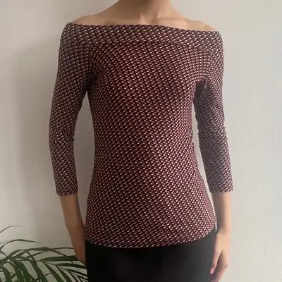 Pinokkio Polka Dot Bardot Top - Medium Red Cotton Blend