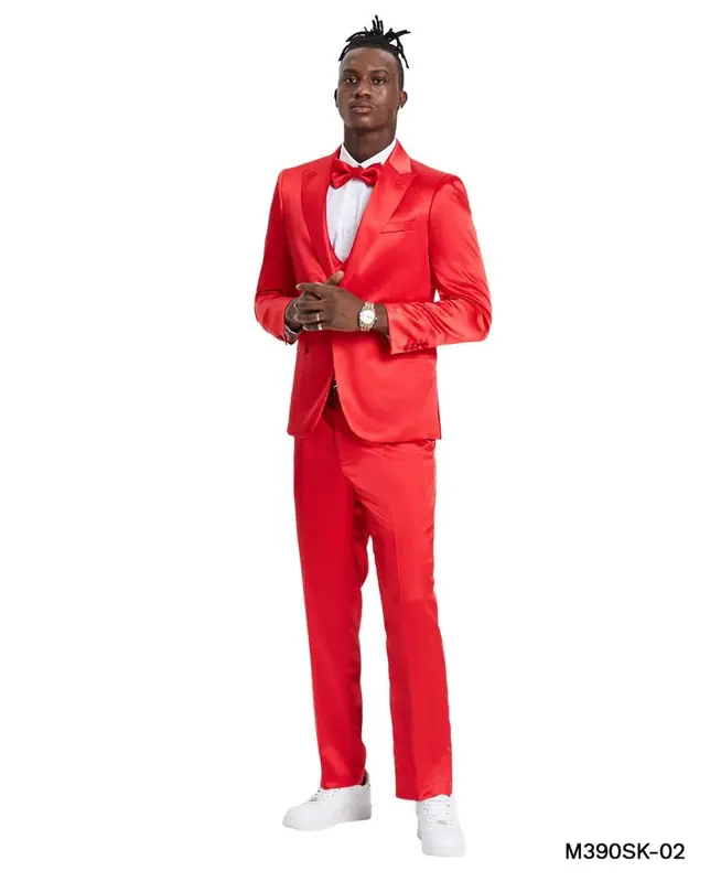 Gray    Tazio Men's Sharkskin Gray Skinny Fit 3-Piece Suit