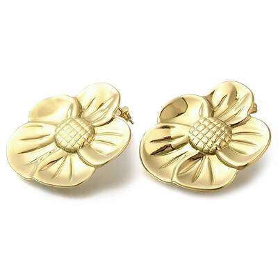 Ion Plating(IP) 304 Stainless Steel Flower Stud Earrings