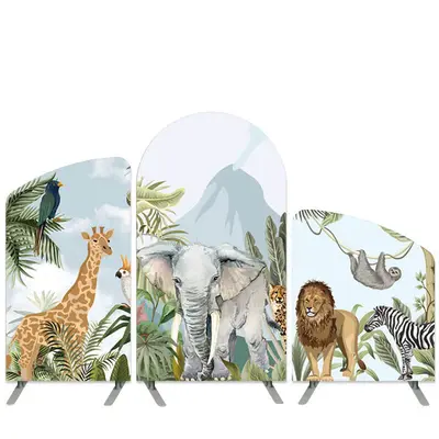 Aperturee Safaris Animals Theme Arch Backdrop Kit For Birthday | Round Arch Backdrop Cover | Custom Chiara Arched Covers | Di...