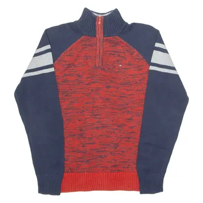 TOMMY HILFIGER Boys Jumper Red 1/4 Zip Tight Knit M