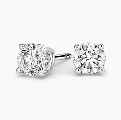 10K White Gold Diamond 4-Prong Stud Earrings