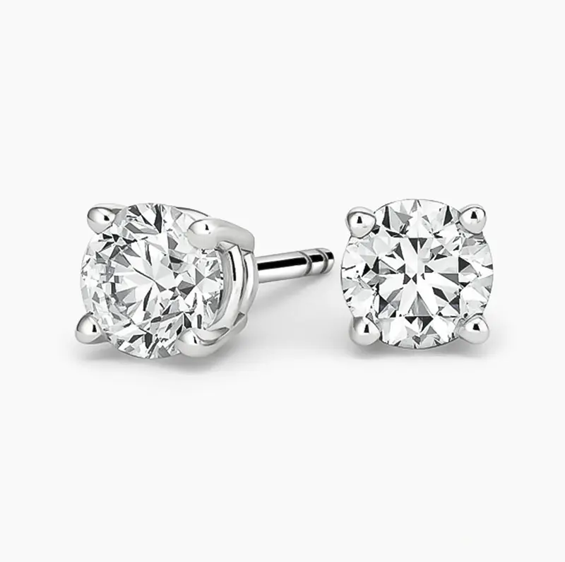 10K White Gold Diamond 4-Prong Stud Earrings