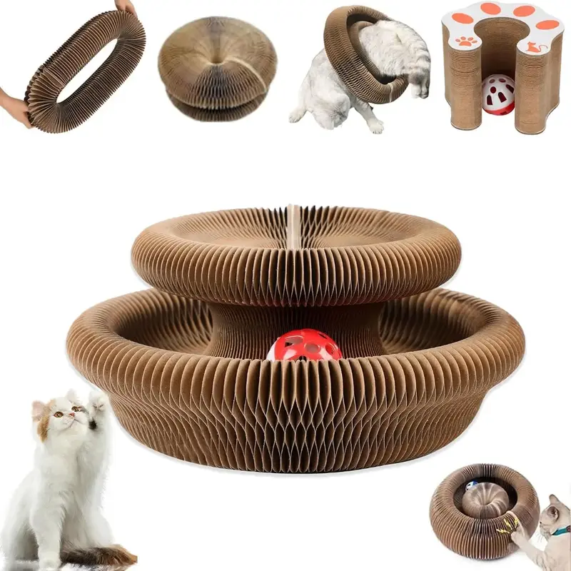 Foldable Accordion Cat Scratching Board, 1 Set Cat Scratcher with Ball, Interactive Cat Toy, Pet Supplies for Indoor and Ou...