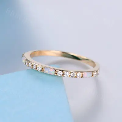 Dainty Half Eternity Baguette Opal Diamond Ring Anniversary Gift For Her