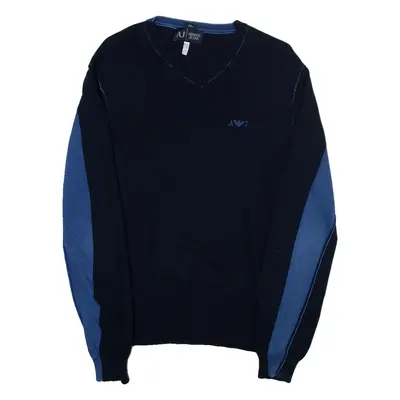 ARMANI JEANS Slim Mens Jumper Blue V-Neck Tight Knit M
