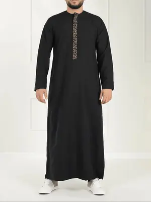 Men's Ethnic Pattern Embroidery Drop Shoulder Robe, Regular Fit Long Sleeve Stand Collar Robe, Fashion Muslim Clothing for Al...