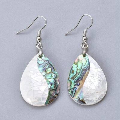 White Shell & Abalone Shell/Paua Shell Dangle Earrings