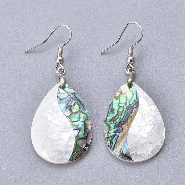 White Shell & Abalone Shell/Paua Shell Dangle Earrings