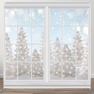 Aperturee Christmas Winter Window Snow Square Tension Backdrop | Winter Wonderland Backdrop | Christmas Photo Booth Backdrop ...