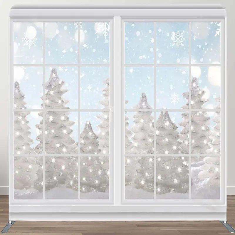 Aperturee Christmas Winter Window Snow Square Tension Backdrop | Winter Wonderland Backdrop | Christmas Photo Booth Backdrop ...