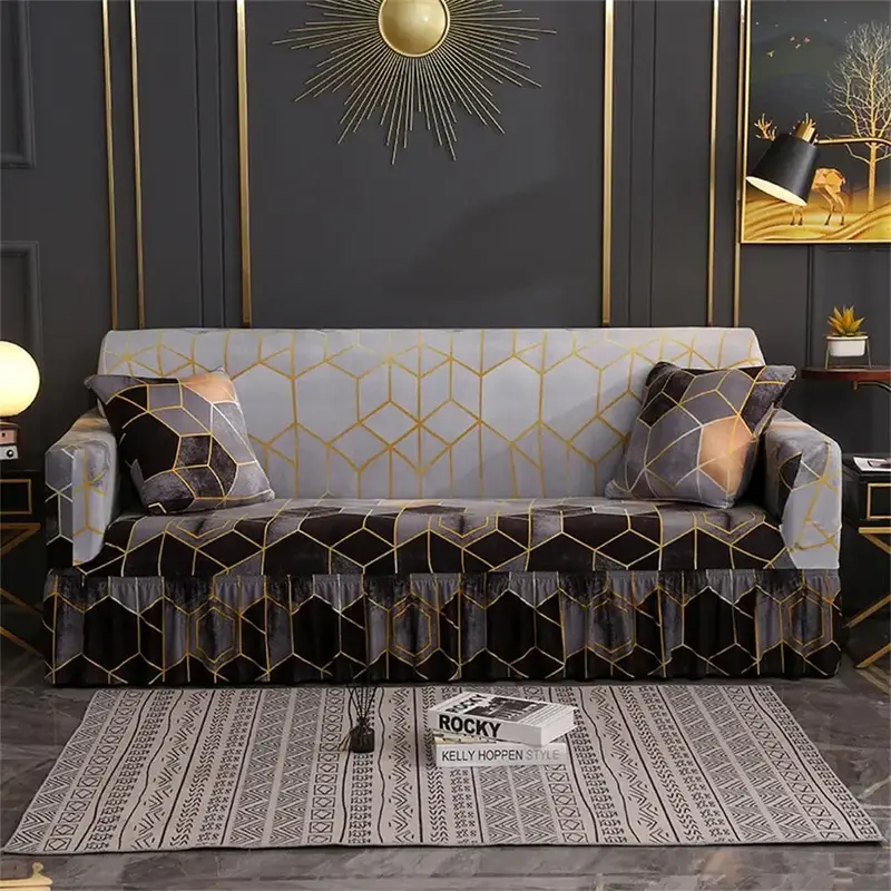 Geometric Print Room Decor Sofa Cover, Christmas Decor Multi-size Modern Art Style Reusable Durability Dust Proof Sofa Cove...