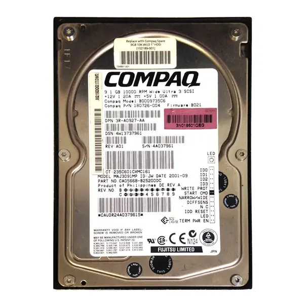 3R-A0927-AA Compaq 9GB Ultra-160 SCSI 10000 3.5-inch 4MB Hard Drive